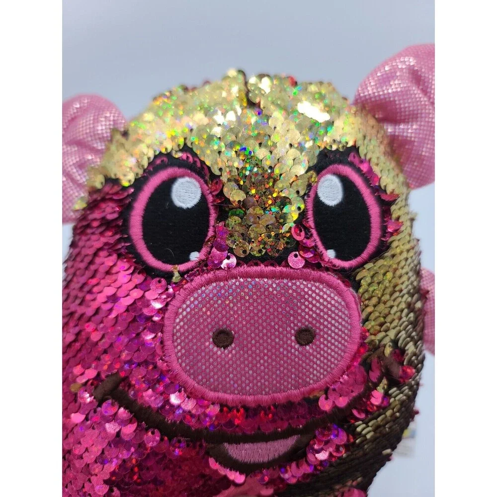 Shimmeez Polly Pig Flip Reversible Pink Gold Sequins Plush Stuffed Animal Toy